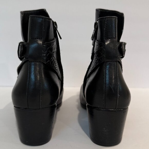 Coach Paulina Black Leather Ankle Boots Embossed Snake Belt Booties Size 9 B - Picture 3 of 12